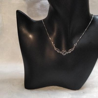 Vintage Heart Shaped Amethyst 925 16" Necklace