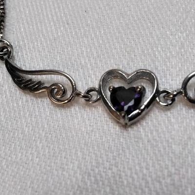 Vintage Heart Shaped Amethyst 925 16" Necklace