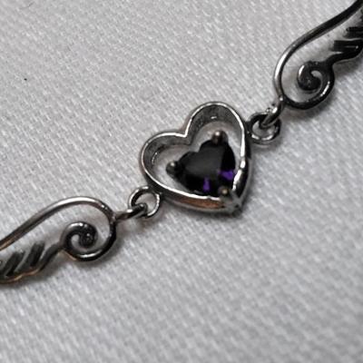 Vintage Heart Shaped Amethyst 925 16" Necklace