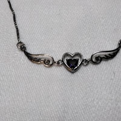 Vintage Heart Shaped Amethyst 925 16" Necklace