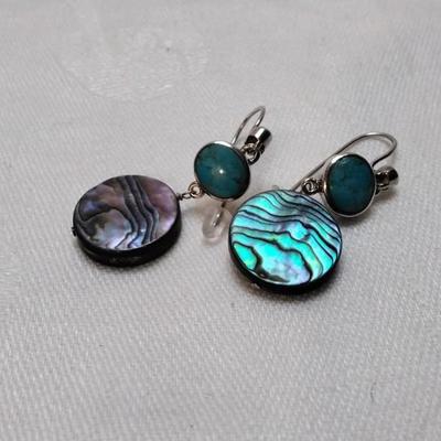 Vintage Paul Brackna Turquoise and Abalone 925 Earrings