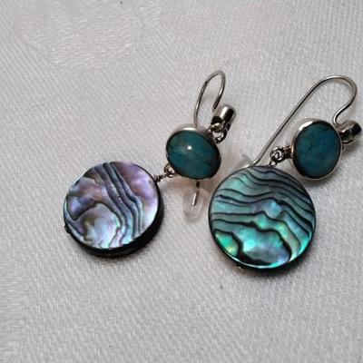 Vintage Paul Brackna Turquoise and Abalone 925 Earrings