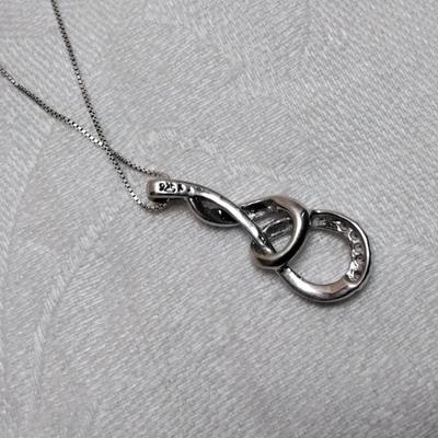 Black/White Diamonds Set In A Unique Pendant 925 17" Necklace