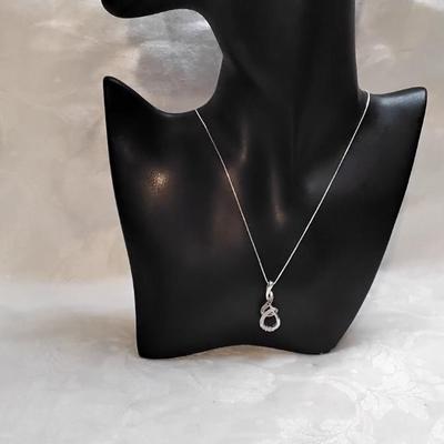Black/White Diamonds Set In A Unique Pendant 925 17" Necklace