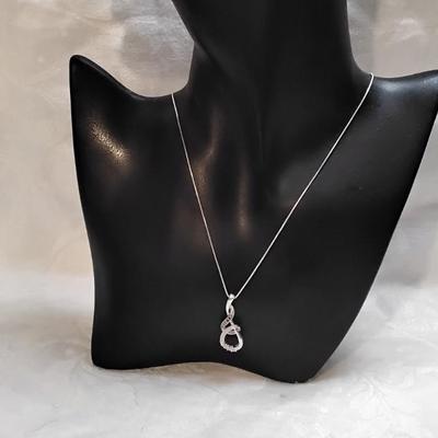 Black/White Diamonds Set In A Unique Pendant 925 17" Necklace