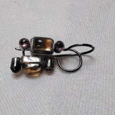 Antique Citrine and Amethyst 925 Earrings