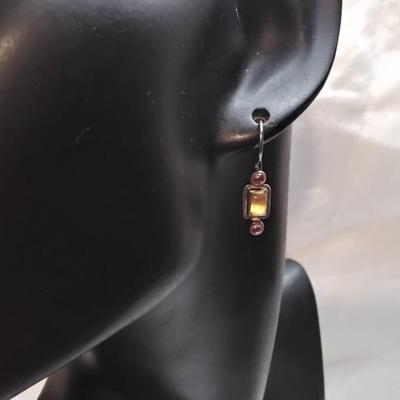 Antique Citrine and Amethyst 925 Earrings