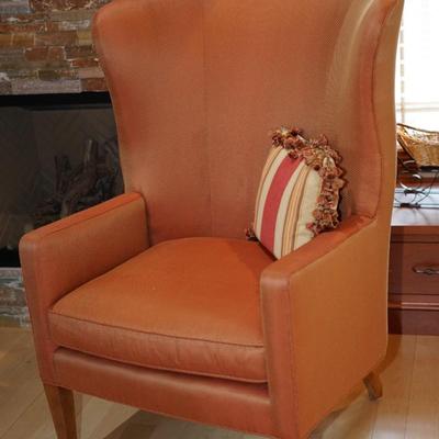 BAKER FAN BACK CHAIRS -PAIR SALMON COLOR FABRIC