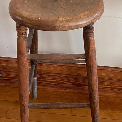 Vintage Stool with Steel Bottom Legs