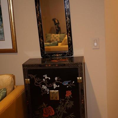 DATED 1945-48 PRIMITIVE STYLE PAINTING OF A HEWN LOG HOUSE &  BARN