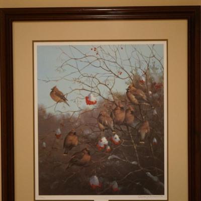 OWEN GROMME CEDAR WAXWINGS IN WINTER   66/ 500 SIGNED PROFESSIONAL MATT AND FRAMED