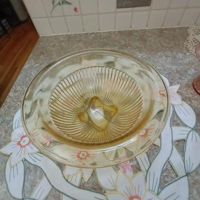 PINK AND YELLOW DEPRESSION GLASS DISH'S