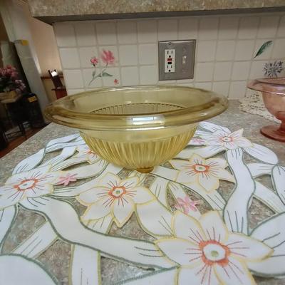 PINK AND YELLOW DEPRESSION GLASS DISH'S