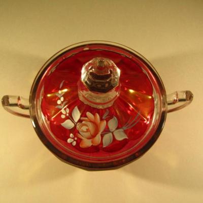 Westmoreland Hand Painted Glass Sugar Bowl with Lid (Signed and Dated)