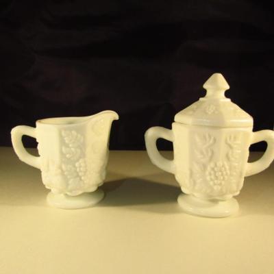 Westmoreland Milk Glass Creamer and Sugar Bowl with Lid