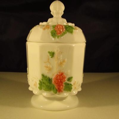 Westmoreland Milk Glass and Hand Painted Sugar Bowl with Lid
