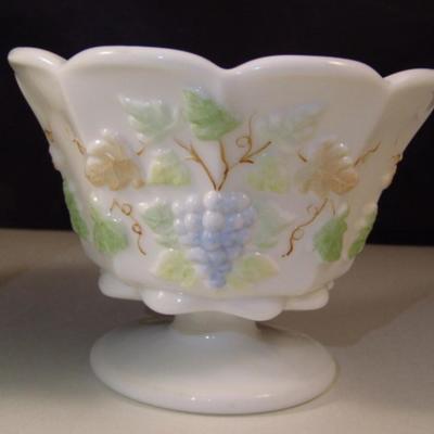 Westmoreland Milk Glass and Hand Painted Footed Dessert Cups (Pair)