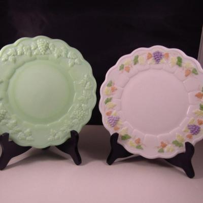 Two Westmoreland Plates- Jadeite and Hand Painted Milk Glass