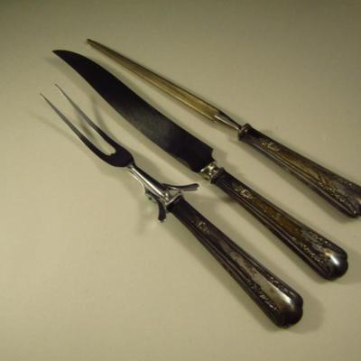Three Piece Carving Set with Sterling Silver Handles
