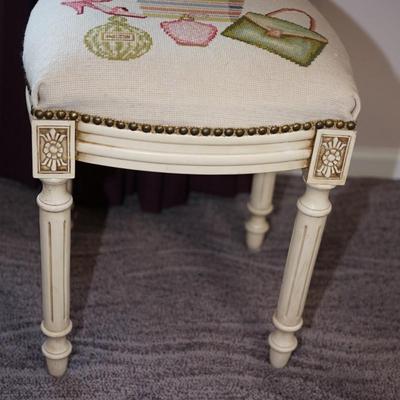SWEET LITTLE SLIPPER STOOL WITH NEEDLEPOINT OF LADIES ACESSORIES