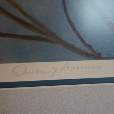 SIGNED OWEN GROMME EVENING GROSBEAKS IN WINTER MATTED /FRAMED