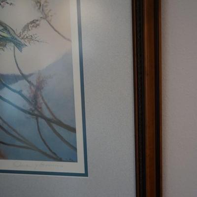 SIGNED OWEN GROMME EVENING GROSBEAKS IN WINTER MATTED /FRAMED