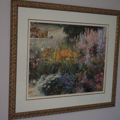 LARGE GARDEN PRINT EXCEPTIONAL FRAMING/COLORFUL GARDEN AND TERRACE
