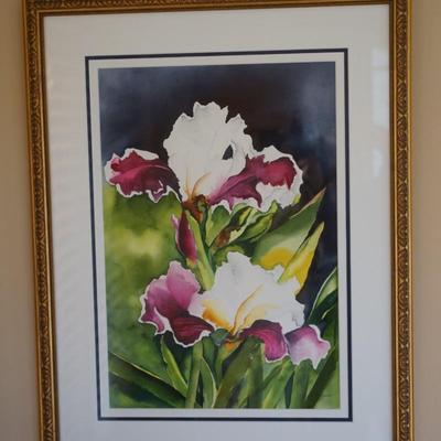 ORGINAL WATER COLOR OF IRIS'S BY ELLEN MORGAN FRAMED