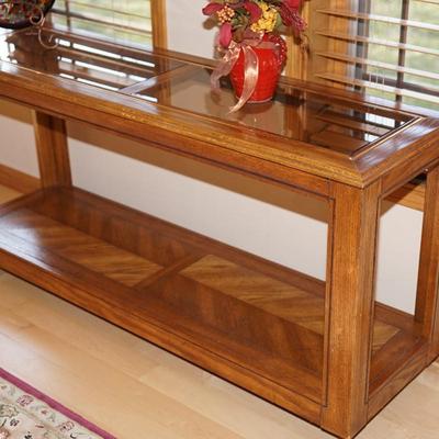 OAK HALL TABLE/ LOWER SHELF WITH PARQUAY WORK