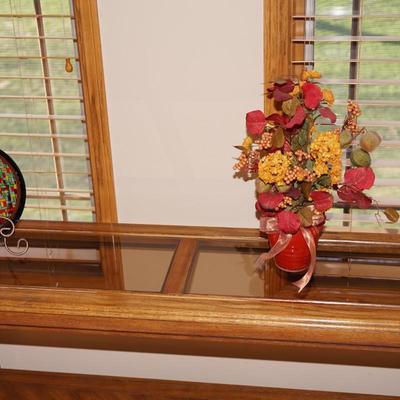 OAK HALL TABLE/ LOWER SHELF WITH PARQUAY WORK