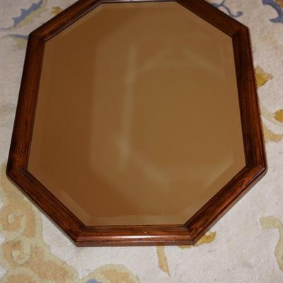 OCTAGON WOOD FRAMED BEVEVELED WALL MIRROR
