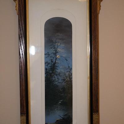 ANTIQUE FRAMED CHALK PAINTING SIGNED OF EVENING LANDSCAPE IN EASTLAKE VINTAGE FRAME