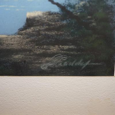 ANTIQUE FRAMED CHALK PAINTING SIGNED OF EVENING LANDSCAPE IN EASTLAKE VINTAGE FRAME