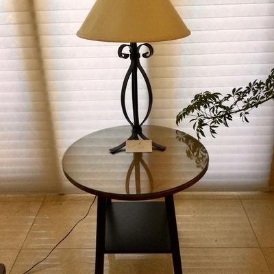 Metal Glass top occasional table with metal lamp