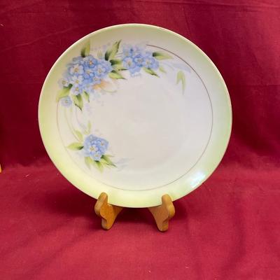Bavaria hand painted blue floral, green border plate
