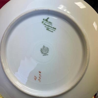 Bavaria hand painted blue floral, green border plate