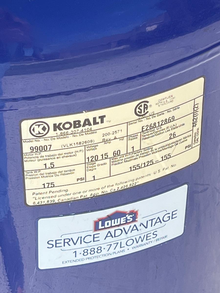 KOBALT 26 Gallon Oil Free Air Compressor *Read Details