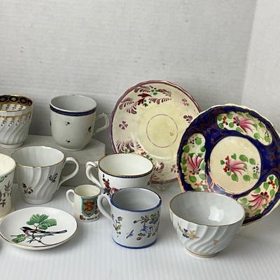1037 Antique Transferware, Chelsea, Cups and Saucers, Bowls