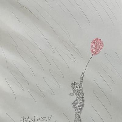 Signed Banksy Original Drawing Girl Holding Balloon
