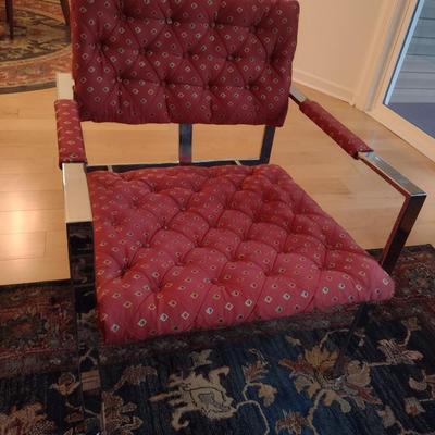 Mid Century Milo Baughman Chrome Frame Tufted Upholstered Seat and Back Lounge Chair