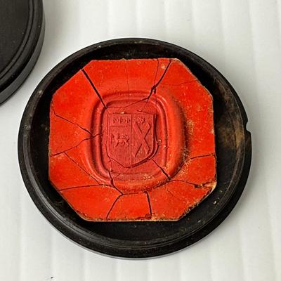 1048 Antique Wooden Wax Seal Box with Seal