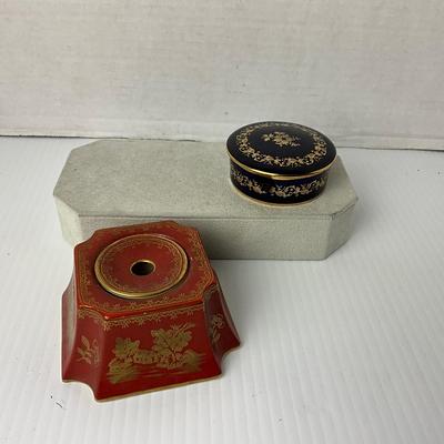1049 Booth's Silicone China Ink Well & F.M. Limoge France Covered Box