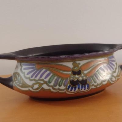 Egyptian Pottery Double Handled Bowl with Detailed Slip Trailing by Gouda K. Holland