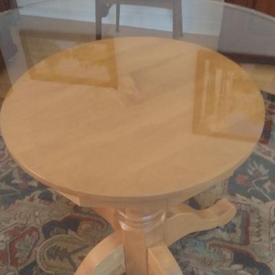 Wooden Pedestal Table with Glass Top