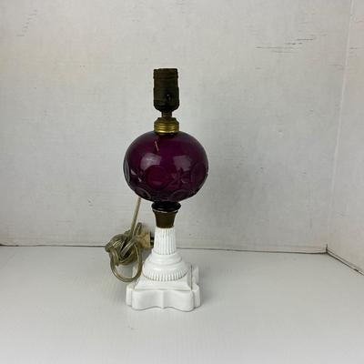 1056 Antique Amethyst and Milk Glass Lamp