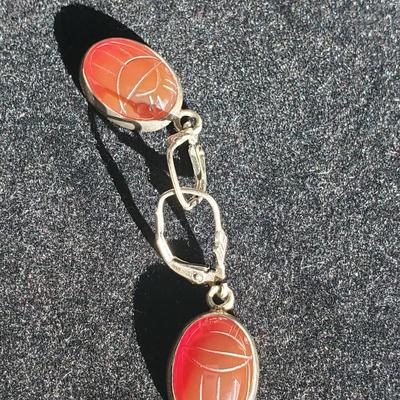 Gold Stone Jewelry Scarab Earrings