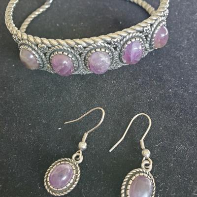 Purple Jade Cuff and Earrings