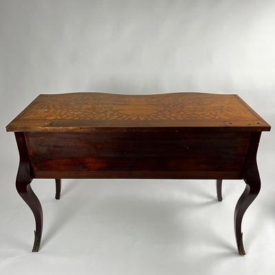 1101 Antique Dutch Marquetry Inlaid Vanity Desk & Dutch Marquetry Vanity Bench