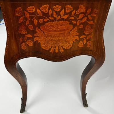 1101 Antique Dutch Marquetry Inlaid Vanity Desk & Dutch Marquetry Vanity Bench