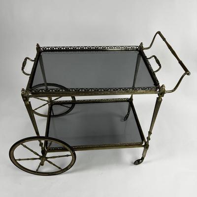 1102 Vintage Neoclassical French Brass/Silver Metal Bar Cart